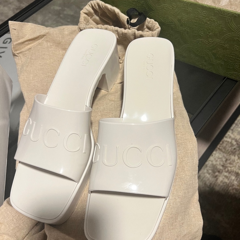 Gucci Rubber Heeled Sandals Mystic White 41